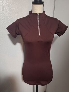 Lionheart Equestrian Short Sleeve Zip Riding Top Burgundy S